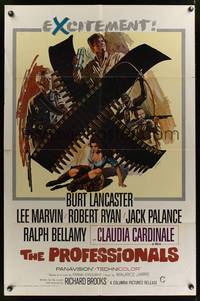 3t730 PROFESSIONALS 1sh '66 art of Burt Lancaster, Lee Marvin & sexy Claudia Cardinale!