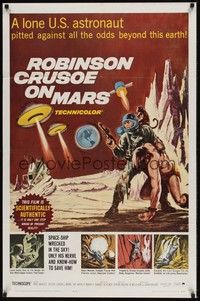 3t767 ROBINSON CRUSOE ON MARS 1sh '64 sci-fi art of Paul Mantee & his man Friday Victor Lundin!