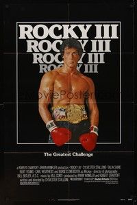 3t770 ROCKY III 1sh '82 great image of boxer & director Sylvester Stallone w/gloves & belt!