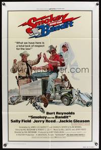 3t824 SMOKEY & THE BANDIT 1sh '77 art of Burt Reynolds, Sally Field & Jackie Gleason by Solie!