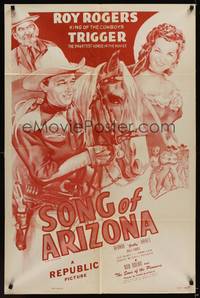 3t835 SONG OF ARIZONA 1sh R54 artwork of Roy Rogers & Trigger, Dale Evans, Gabby Hayes!