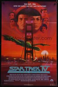 3t849 STAR TREK IV 1sh '86 cool art of Leonard Nimoy & William Shatner by Bob Peak!