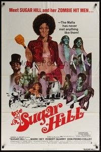 3t872 SUGAR HILL 1sh '74 artwork of sexy Marki Bey and her wild black zombie hit men!