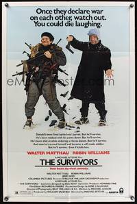 3t880 SURVIVORS 1sh '83 wacky image of Walter Matthau & Robin Williams loaded down with guns!