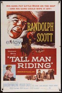 3t893 TALL MAN RIDING 1sh '55 cowboy Randolph Scott & sexy Dorothy Malone!