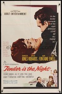 3t903 TENDER IS THE NIGHT 1sh '61 romantic close up of Jennifer Jones & Jason Robards Jr.!