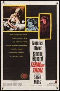 3t906 TERM OF TRIAL 1sh '62 teacher Laurence Olivier has an affair w/youngest girl in his class!