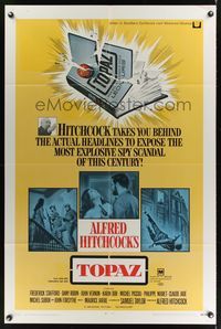 3t929 TOPAZ 1sh '69 Alfred Hitchcock, John Forsythe, most explosive spy scandal of this century!