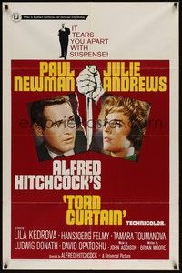 3t933 TORN CURTAIN 1sh '66 Paul Newman, Julie Andrews, Alfred Hitchcock tears you apart w/suspense!