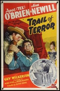 3t937 TRAIL OF TERROR 1sh '43 cowboys Dave O'Brien & Jim Newill are The Texas Rangers!