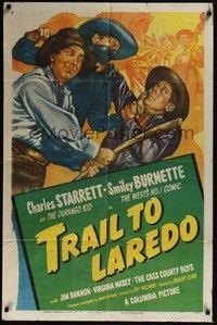 3t939 TRAIL TO LAREDO 1sh '48 art of Charles Starrett as The Durango Kid with Smiley Burnette!