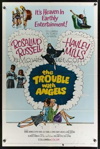 3t944 TROUBLE WITH ANGELS 1sh '66 Hayley Mills, Binnie Barnes, nun Rosalind Russell on bike!