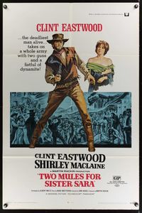 3t951 TWO MULES FOR SISTER SARA 1sh '70 art of gunslinger Clint Eastwood & Shirley MacLaine!