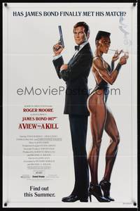 3t961 VIEW TO A KILL advance 1sh '85 art of Moore as Bond 007 & smoking Grace Jones by Gouzee!