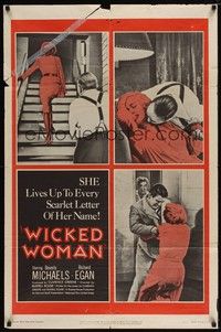 3t984 WICKED WOMAN 1sh '53 bad girl Beverly Michaels lives up to her name, Richard Egan, film noir