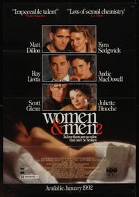 3t989 WOMEN & MEN 2 video 1sh '91 Walter Bernstein, Mat Dillon, Kyra Sedgwick, Ray Liotta!