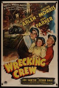 3t992 WRECKING CREW style A 1sh '42 Richard Arlen & Chester Morris will wreck anything!