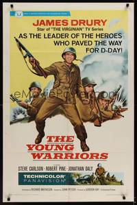 3t999 YOUNG WARRIORS 1sh '66 art of soldier James Drury, star of TV's The Virginian!