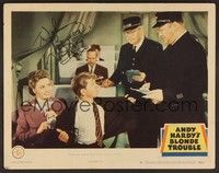 3v067 ANDY HARDY'S BLONDE TROUBLE signed LC #8 '44 by Mickey Rooney, who's being harassed on train!