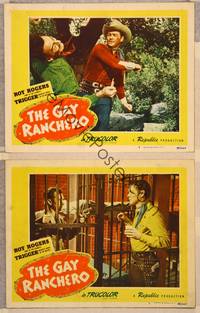 3v649 GAY RANCHERO 2 LCs '48 cool image of Roy Rogers in fistfight!
