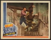 3v273 LONE STAR TRAIL LC '42 Johnny Mack Brown punches bad guy down staircase!