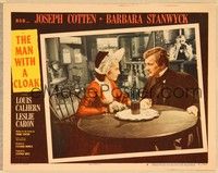 3v286 MAN WITH A CLOAK LC #6 '51 close up of Barbara Stanwyck & Joseph Cotten drinking at table!