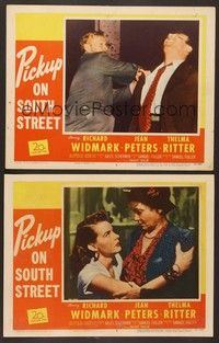 3v781 PICKUP ON SOUTH STREET 2 LCs '53 Richard Widmark & Jean Peters in Samuel Fuller noir classic!