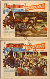 3v792 ROUSTABOUT 2 LCs '64 border art of roving, restless, reckless Elvis Presley on motorcycle!