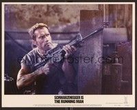3v391 RUNNING MAN LC #1 '87 best close up of Arnold Schwarzenegger with machine gun!