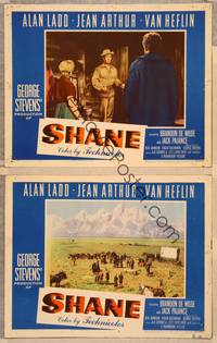 3v798 SHANE 2 LCs '53 most classic western by George Stevens, Alan Ladd!