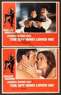 3v813 SPY WHO LOVED ME 2 LCs '77 Roger Moore as James Bond fighting Richard Kiel, Barbara Bach!