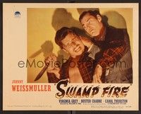 3v450 SWAMP FIRE LC #8 '46 great close up of Johnny Weissmuller subduing Buster Crabbe!