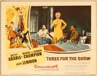 3v470 THREE FOR THE SHOW LC '54 Betty Grable between Jack Lemmon & Gower Champion in bed!