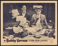 3v491 TURN HIM LOOSE LC '29 wacky image of Bobby Vernon sprawled on floor with newspapers!