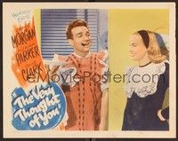 3v505 VERY THOUGHT OF YOU LC '44 Eleanor Parker laughs at Dane Clark in apron smoking cigar!