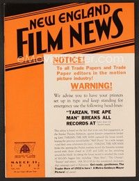 3w045 NEW ENGLAND FILM NEWS exhibitor magazine Mar 31, 1932 Tarzan the Ape Man breaks all records!