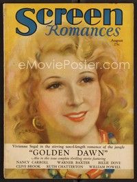 3w073 SCREEN ROMANCES magazine August 1930 art of Vivienne Segal from Golden Dawn by Jules Erbit!