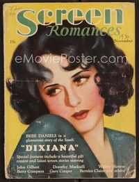 3w076 SCREEN ROMANCES magazine November 1930 art of Bebe Daniels from Dixiana by John Clarke!