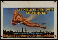 3x326 HOUSE OF 1000 PLEASURES Belgian '72 sexy artwork of nearly-nude woman on flying carpet!