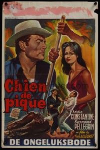 3x335 JACK OF SPADES Belgian '60 Chien de pique, cool art of cowboy Eddie Constantine!