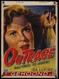 3x366 OUTRAGE Belgian '50 artwork of scared Mala Powers, directed by Ida Lupino!