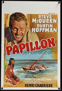 3x368 PAPILLON Belgian '73 great different art of prisoner Steve McQueen & topless native girl!