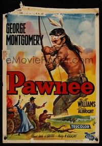 3x369 PAWNEE Belgian '57 cool Wik art of Native American with bow & arrow!