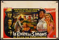 3x381 RIVER OF THREE JUNKS Belgian '56 Andre Pergament directed, cool artwork of cast!