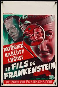 3x392 SON OF FRANKENSTEIN Belgian R50s cool artwork of Boris Karloff, Basil Rathbone!