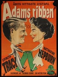 3x440 ADAM'S RIB Danish '50 Gaston art of Spencer Tracy & Katharine Hepburn who are lawyers!