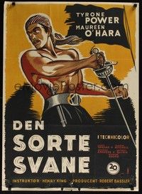 3x455 BLACK SWAN Danish '50 cool artwork of swashbuckler Tyrone Power!
