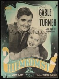 3x503 HOMECOMING Danish '48 close up image of Clark Gable & Lana Turner!