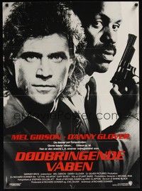 3x524 LETHAL WEAPON Danish '87 great close image of cop partners Mel Gibson & Danny Glover!