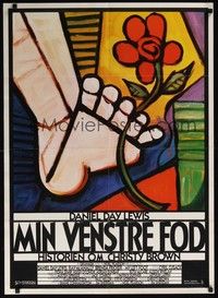 3x533 MY LEFT FOOT Danish '89 Daniel Day-Lewis, cool artwork of foot w/flower by Seltzer!